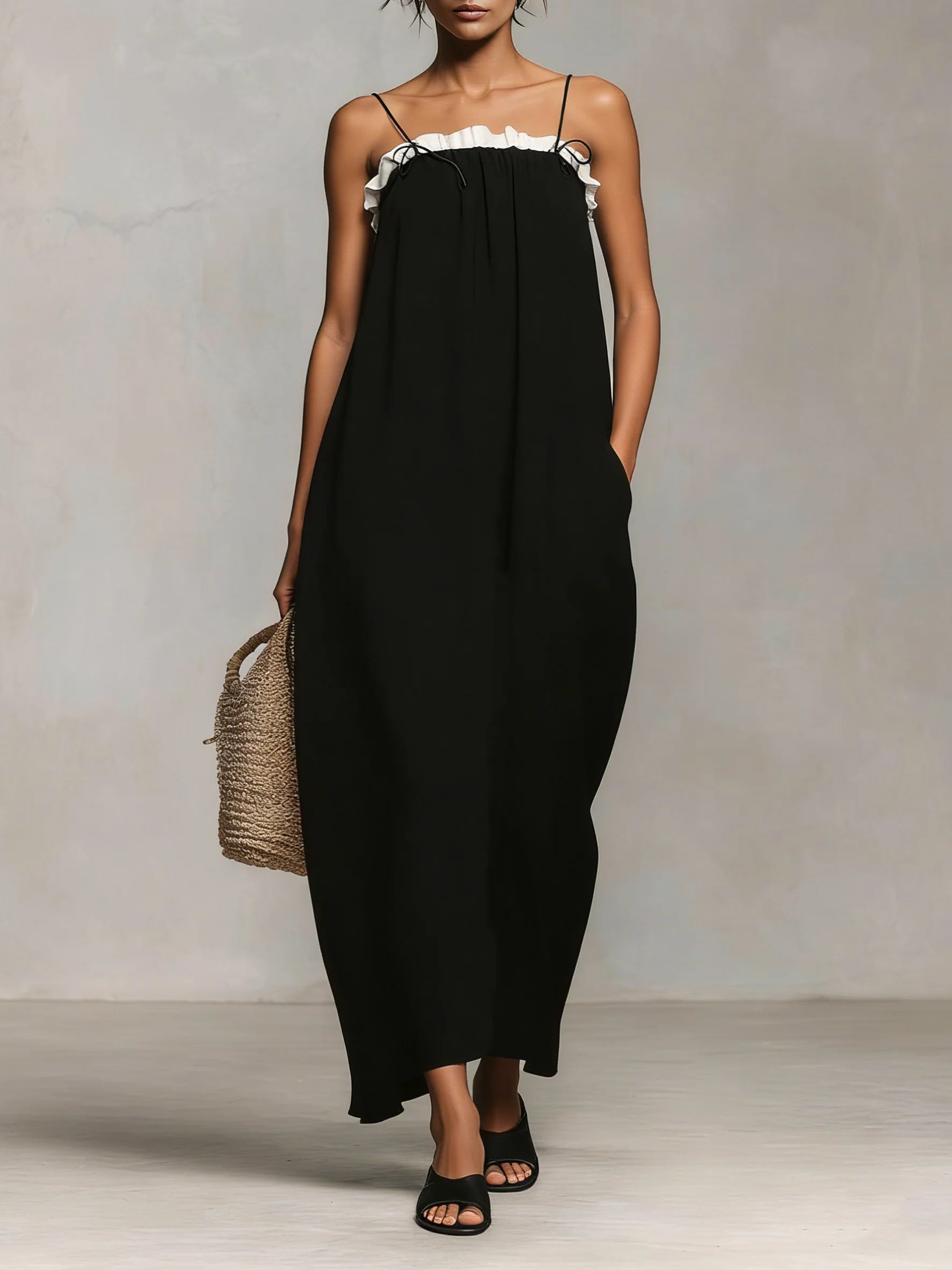 Mirelle™ | Robe longue à fines bretelles color block