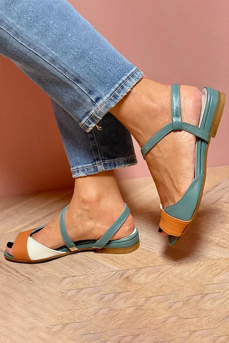Color-Blocked Slingback Peep Toe Sandals
