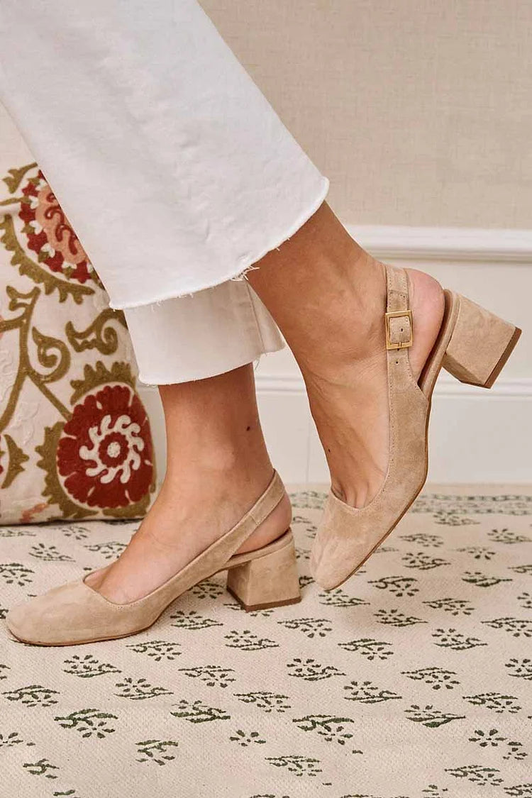 Khaki Chunky Slingback-Pumps mit Quadratischer Spitze und Schnalle