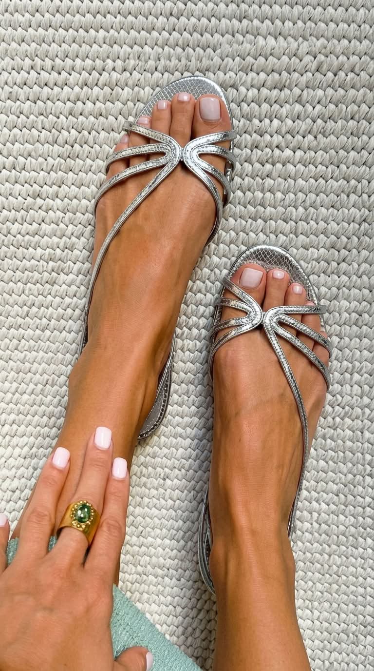 Schlangenleder-Effekt Sandalen mit Riemen in metallischem Glanz