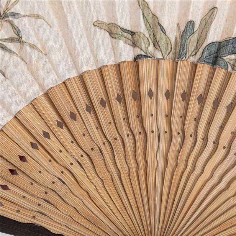 Buddha Butterfly Orchid Cat Handheld Cotton-Linen Bamboo Folding Fan - 22cm