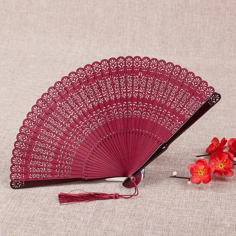 18 cm Handgehaltener Bambus Faltfächer mit Gravur von Buddha-Steinen und Blumen