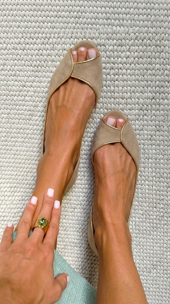 Beige und goldene Ballerinas mit offener Zehenpartie von Orsay