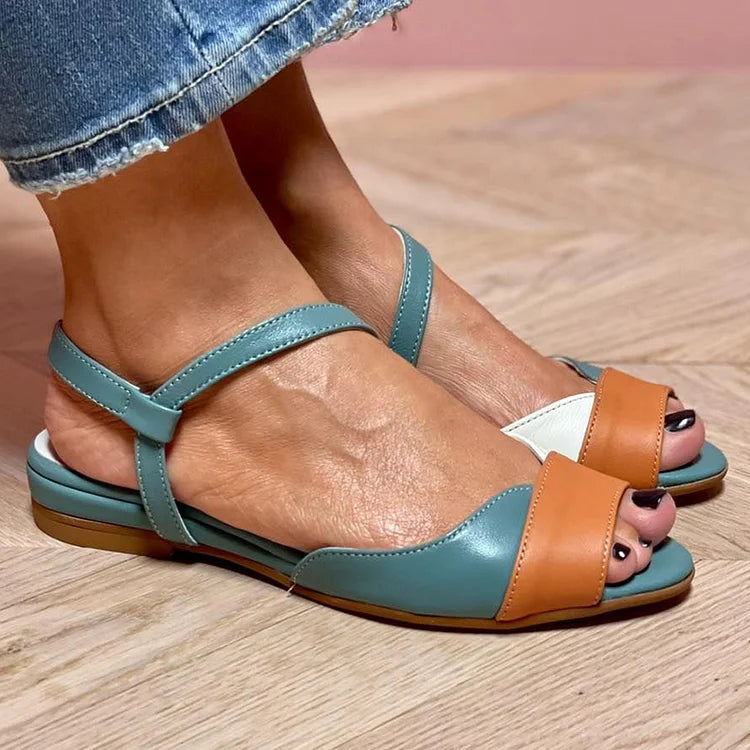 Color-Blocked Slingback Peep Toe Sandals