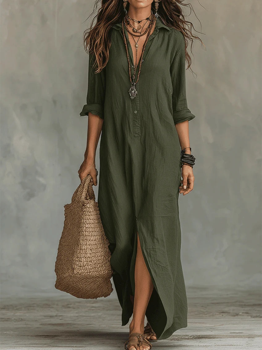 Soline™ | Robe longue noire large avec boutons