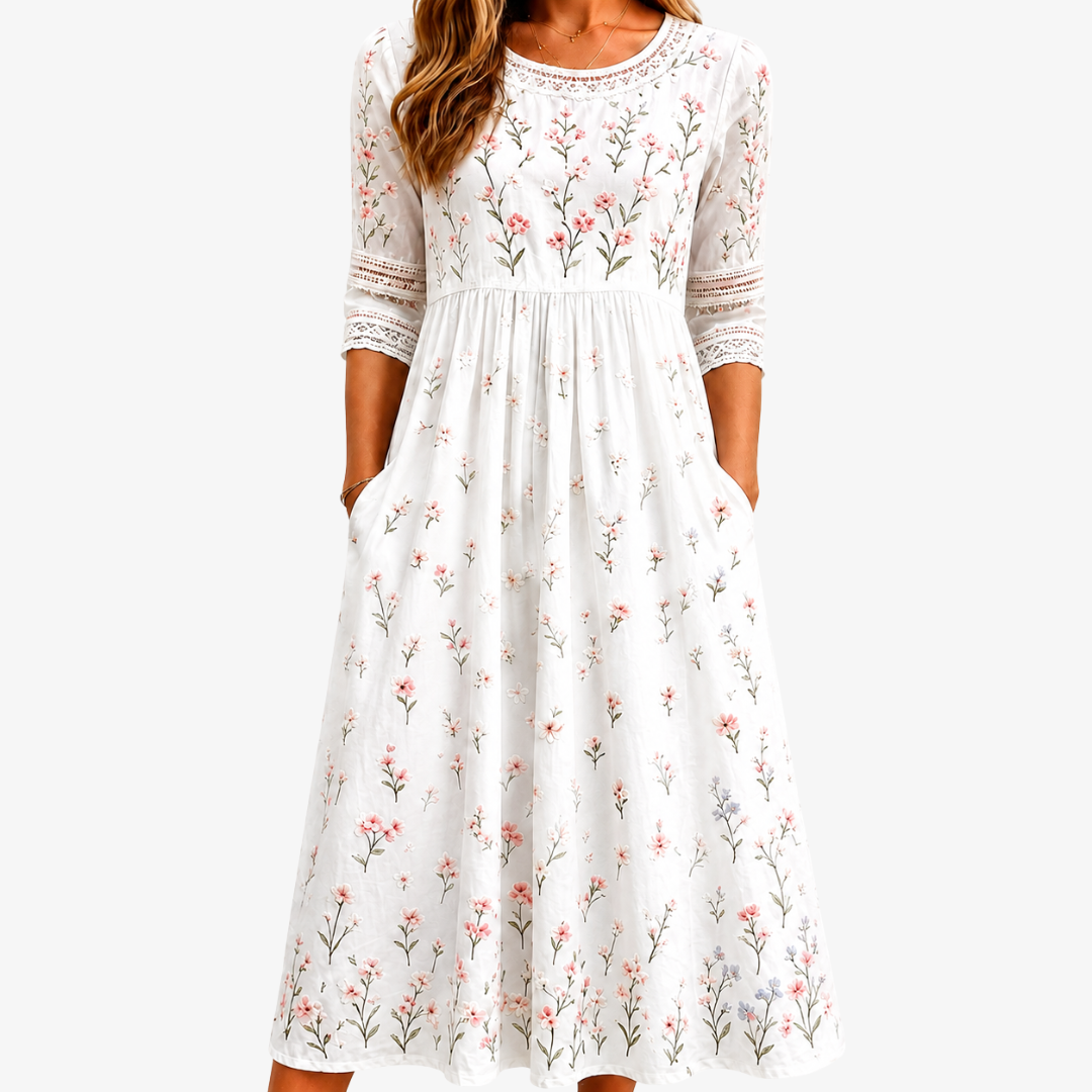 Midi-Kleid mit Taschen und zartem Blumenmuster