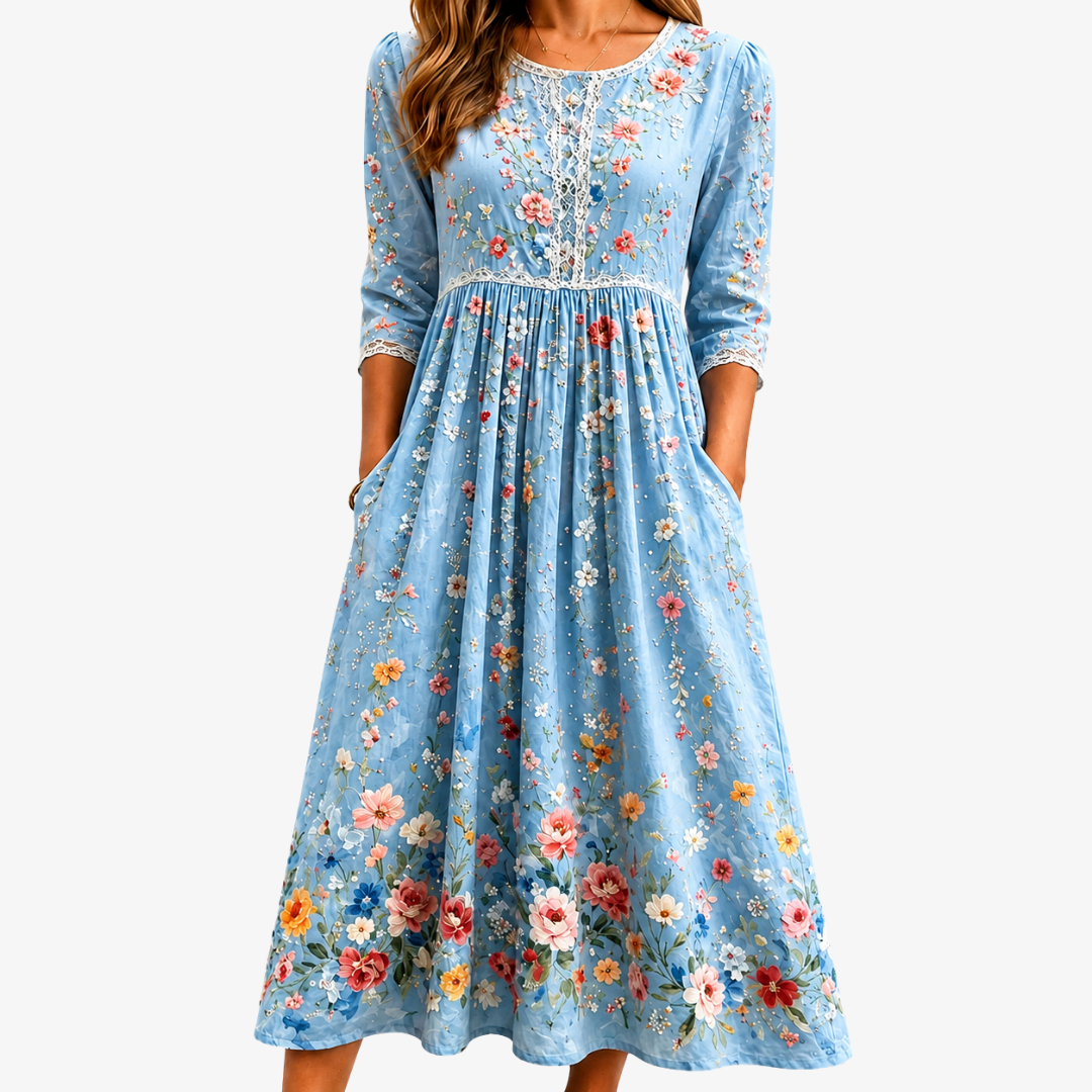 Midikleid mit Himmelsblumen-Muster