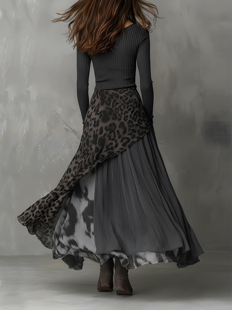 Martine | Robe longue bohème à imprimé léopard