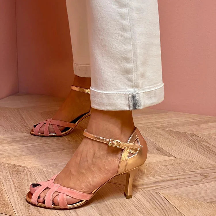Color Block Cut-Out Peep-Toe High Heels
