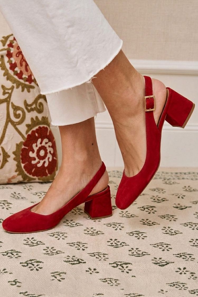 Khaki Chunky Slingback-Pumps mit Quadratischer Spitze und Schnalle
