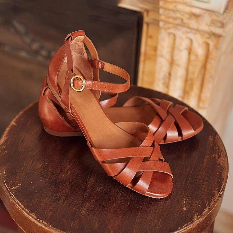 Einfarbige Cut-Out Peeptoe Sandalen mit Knöchelriemen und Schnallenverschluss