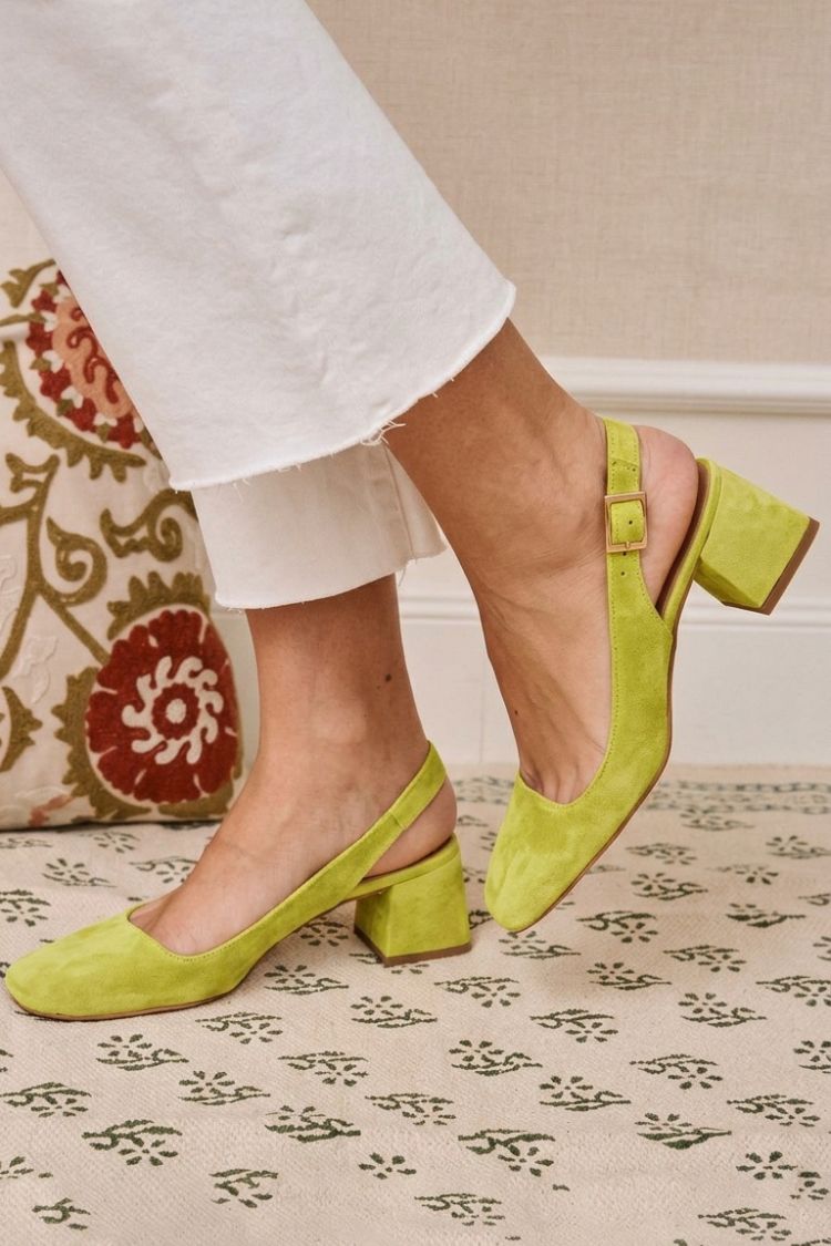Khaki Chunky Slingback-Pumps mit Quadratischer Spitze und Schnalle
