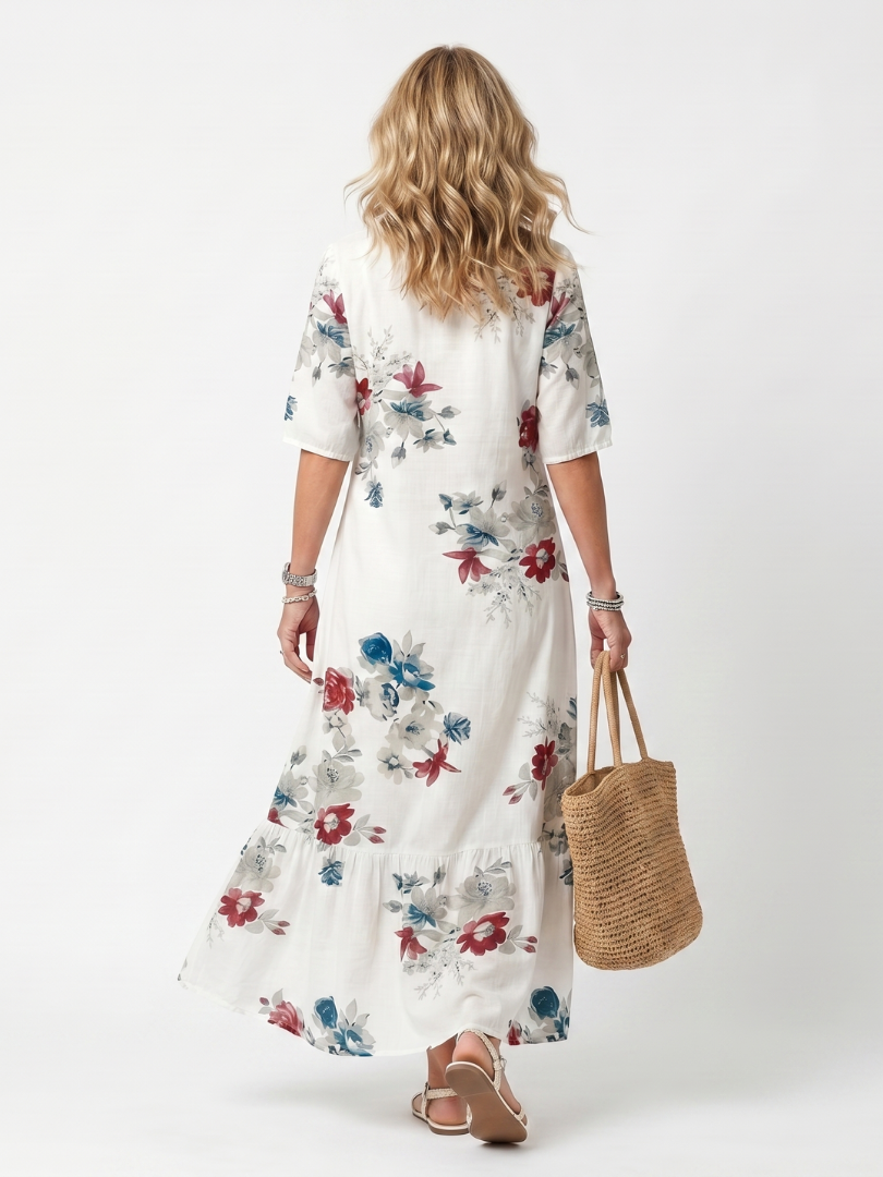 Midi-Blumenkleid mit Pompons Élina