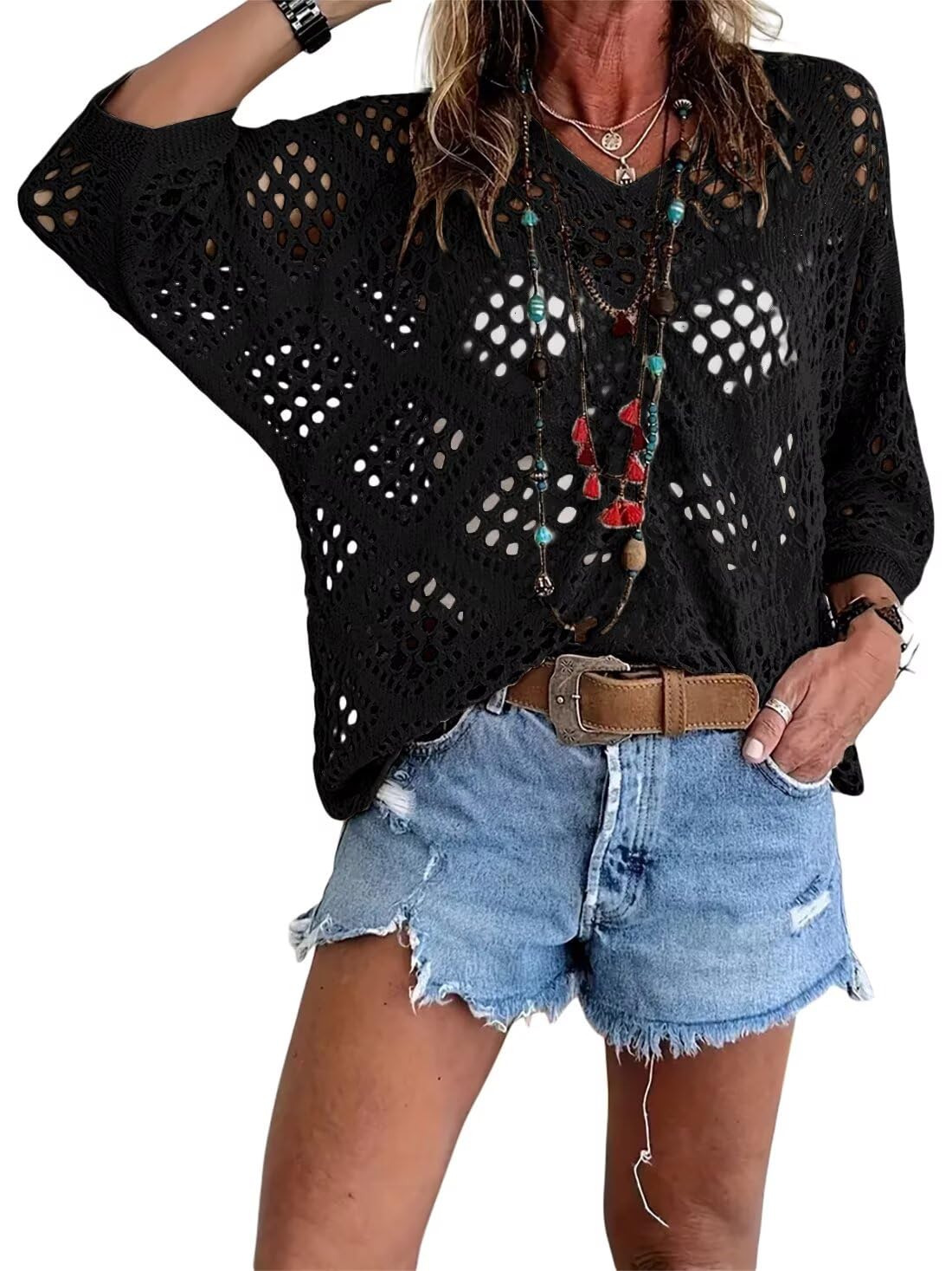 Marielle™ | Top bohème en crochet avec col V
