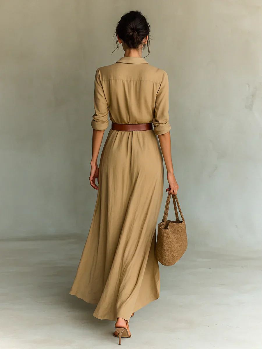 Camille™ | Robe longue avec revers et ceinture