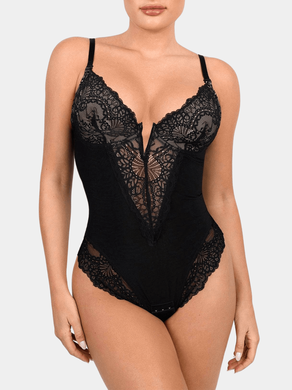 Body Gainant Sculptant à Dentelle Col V