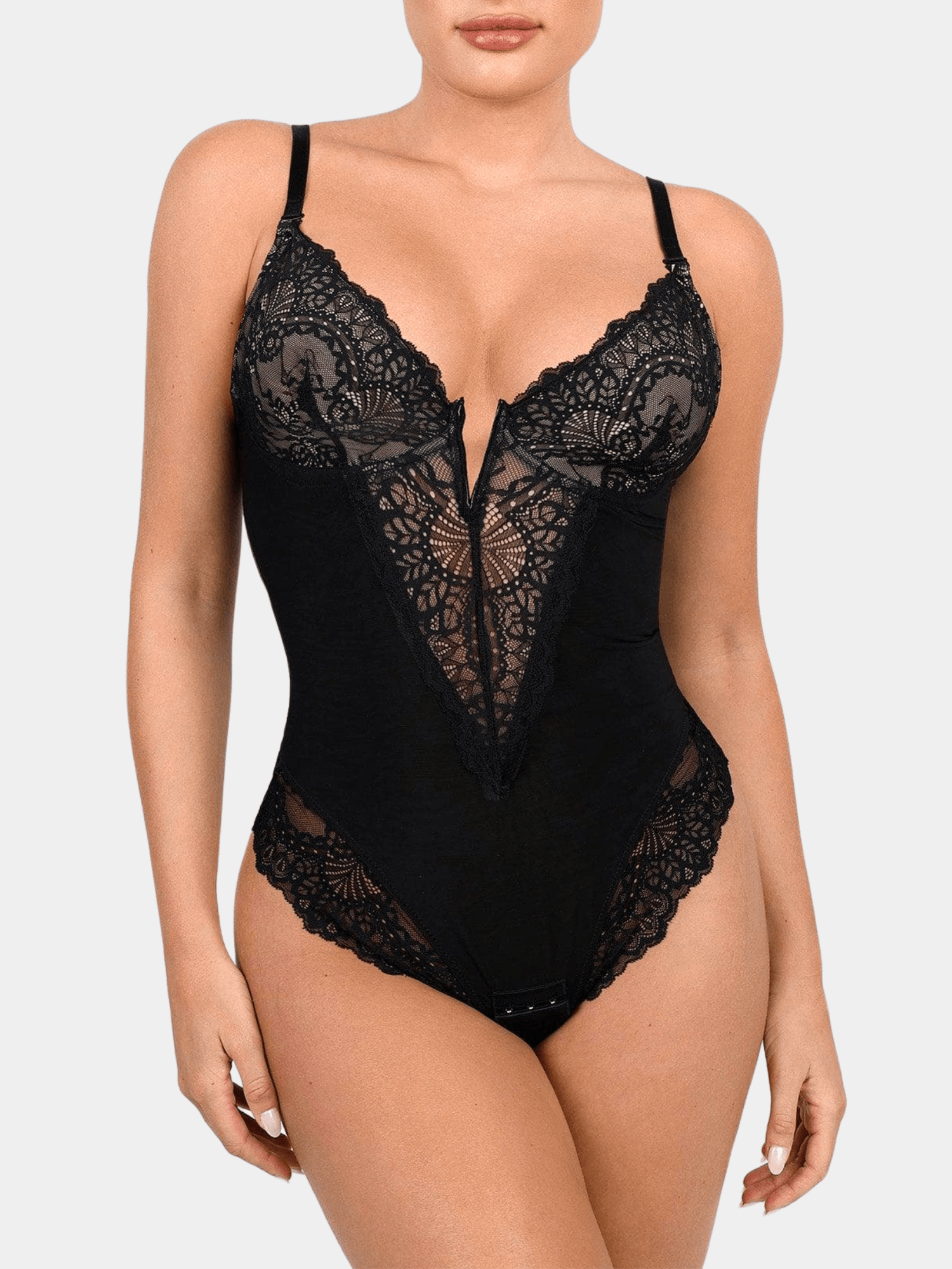 Body Gainant Sculptant à Dentelle Col V
