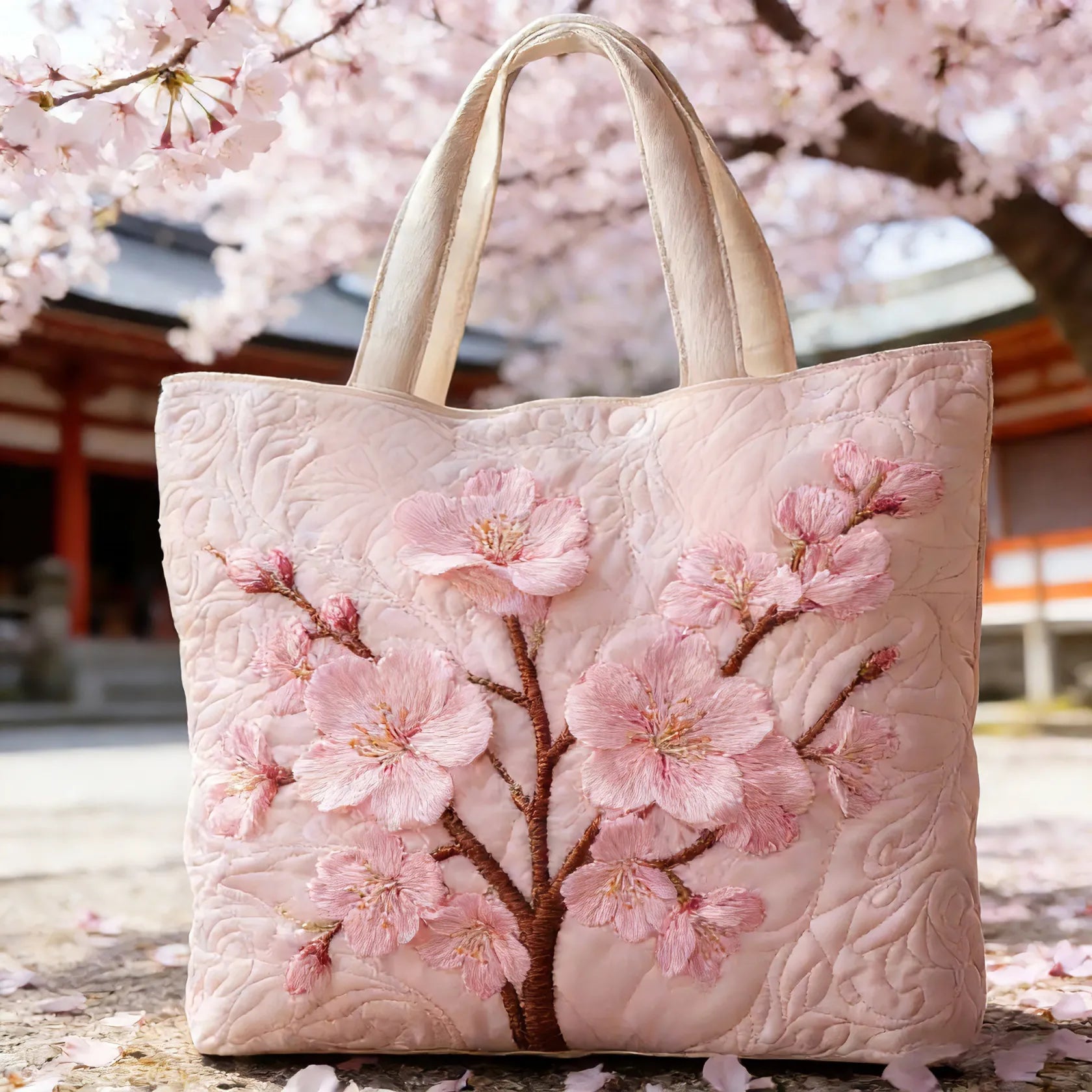 Sérénité fleurie | Sac fourre-tout matelassé fabriqué à la main