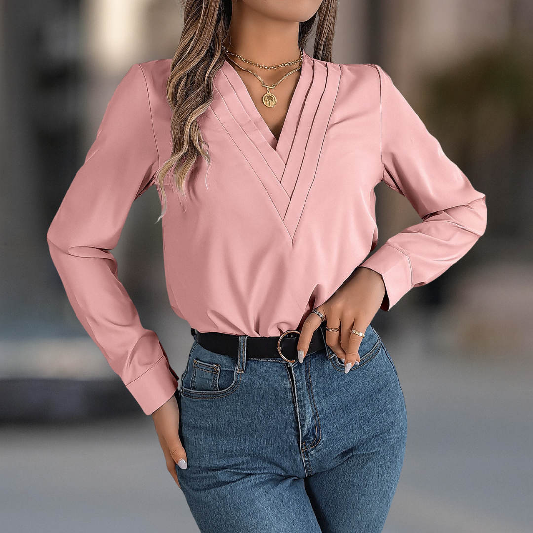 Anastasia Luxe Blouse plissée à manches longues et col en V pour femme