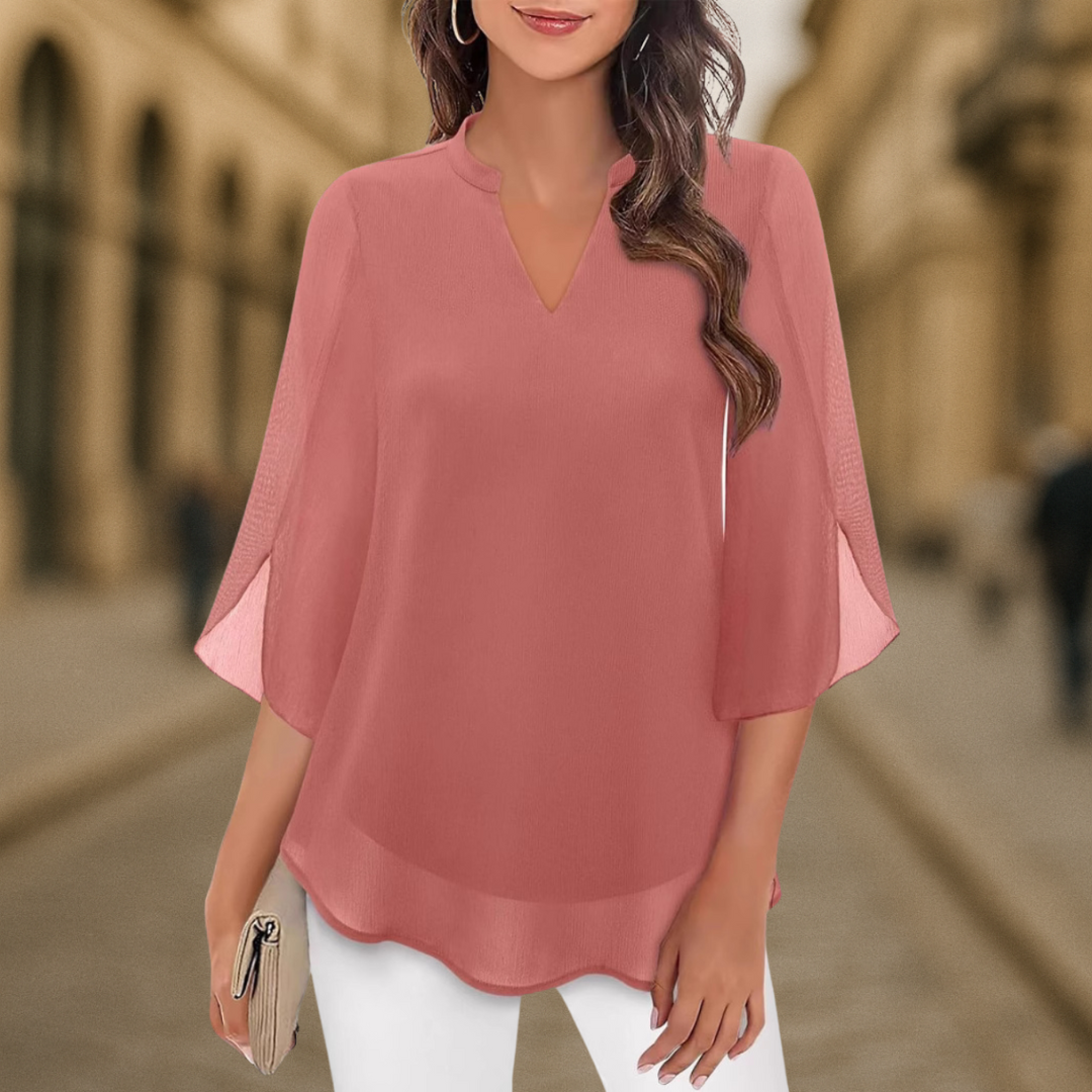 Camila Chemisier femme élégant en mousseline fluide avec col en V