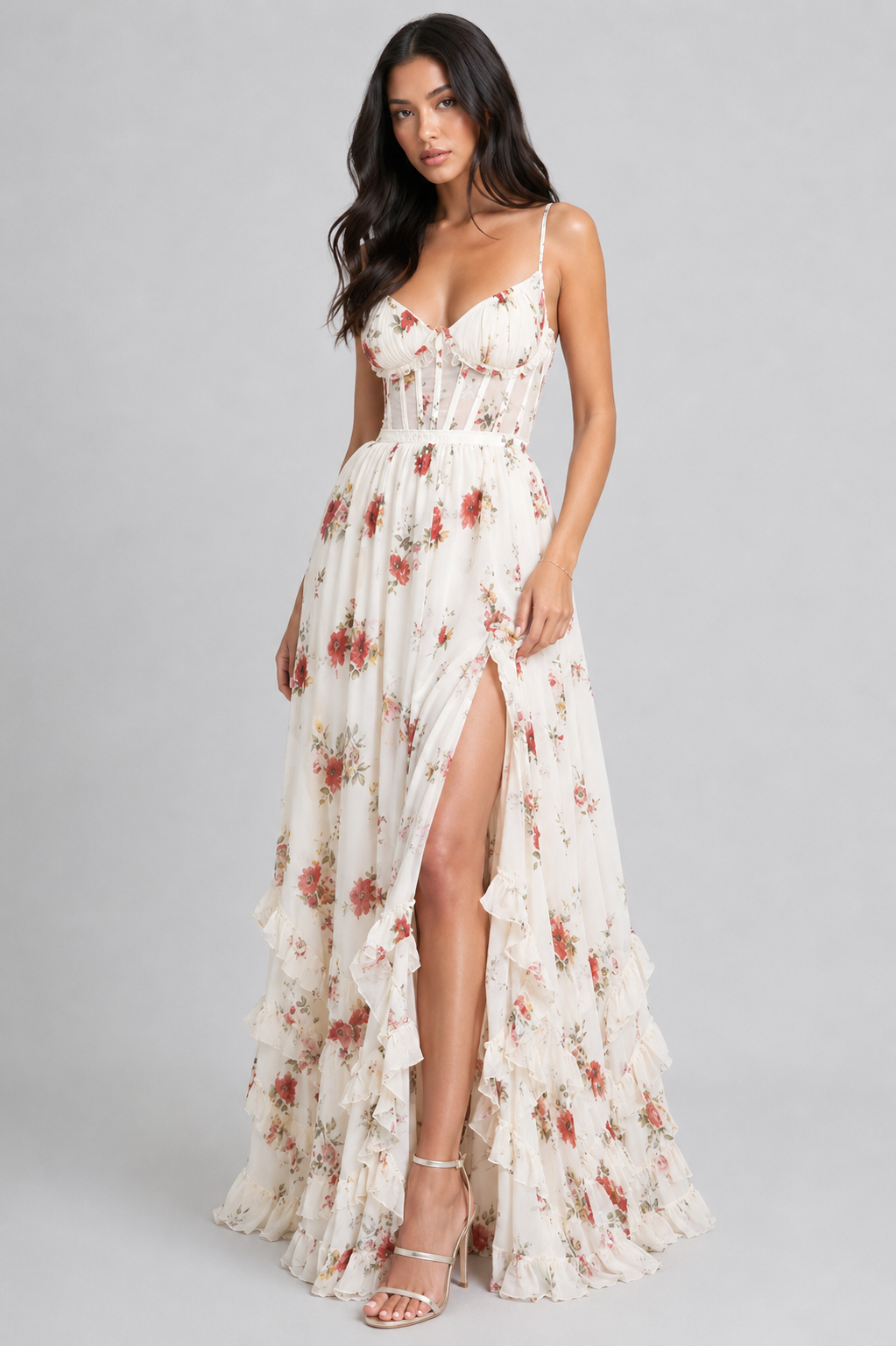 VALESKA | Elegantes Maxikleid im Vintage-Blumenmuster