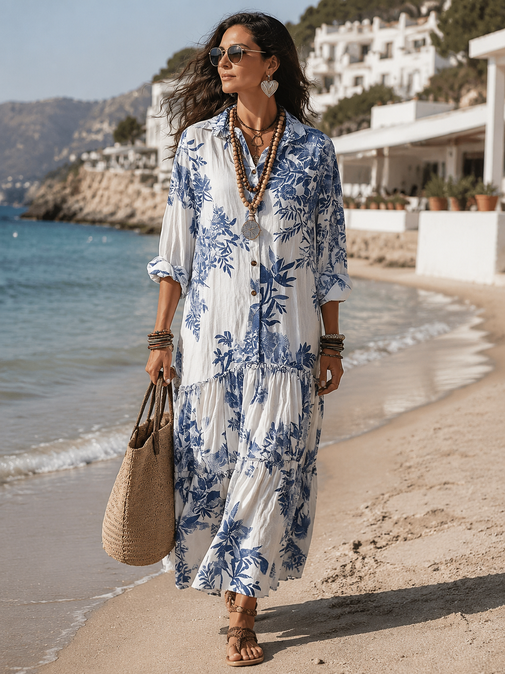 Boho-Stil Maxikleid mit Blumenmuster und Rüschen