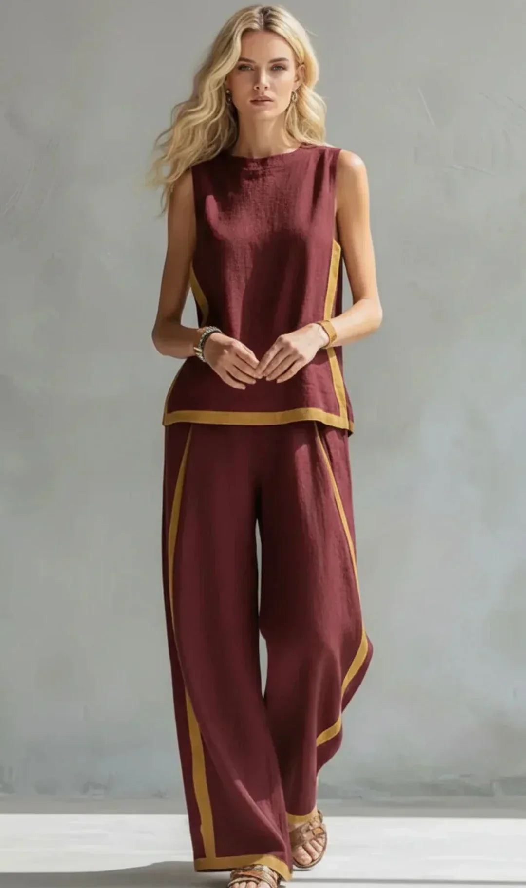 Ursula – Stilvolles Strickjacken- und Hosen-Set mit zweifarbigen Akzenten