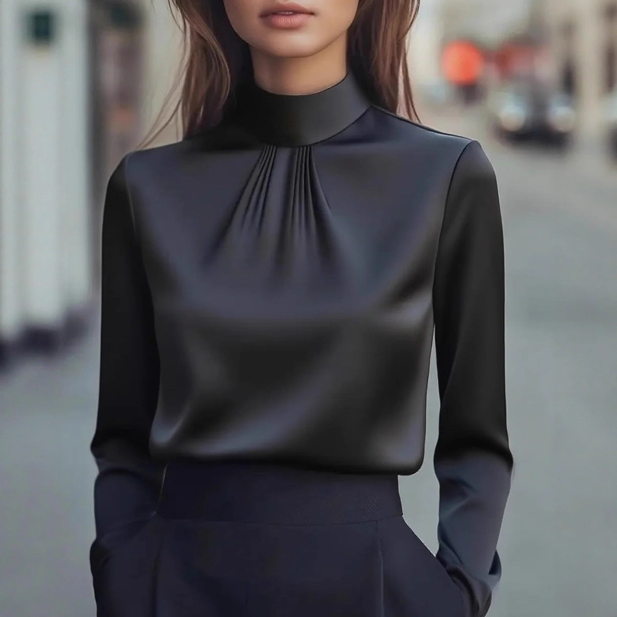 Blouse femme en satin à col montant Isabelle Luxe
