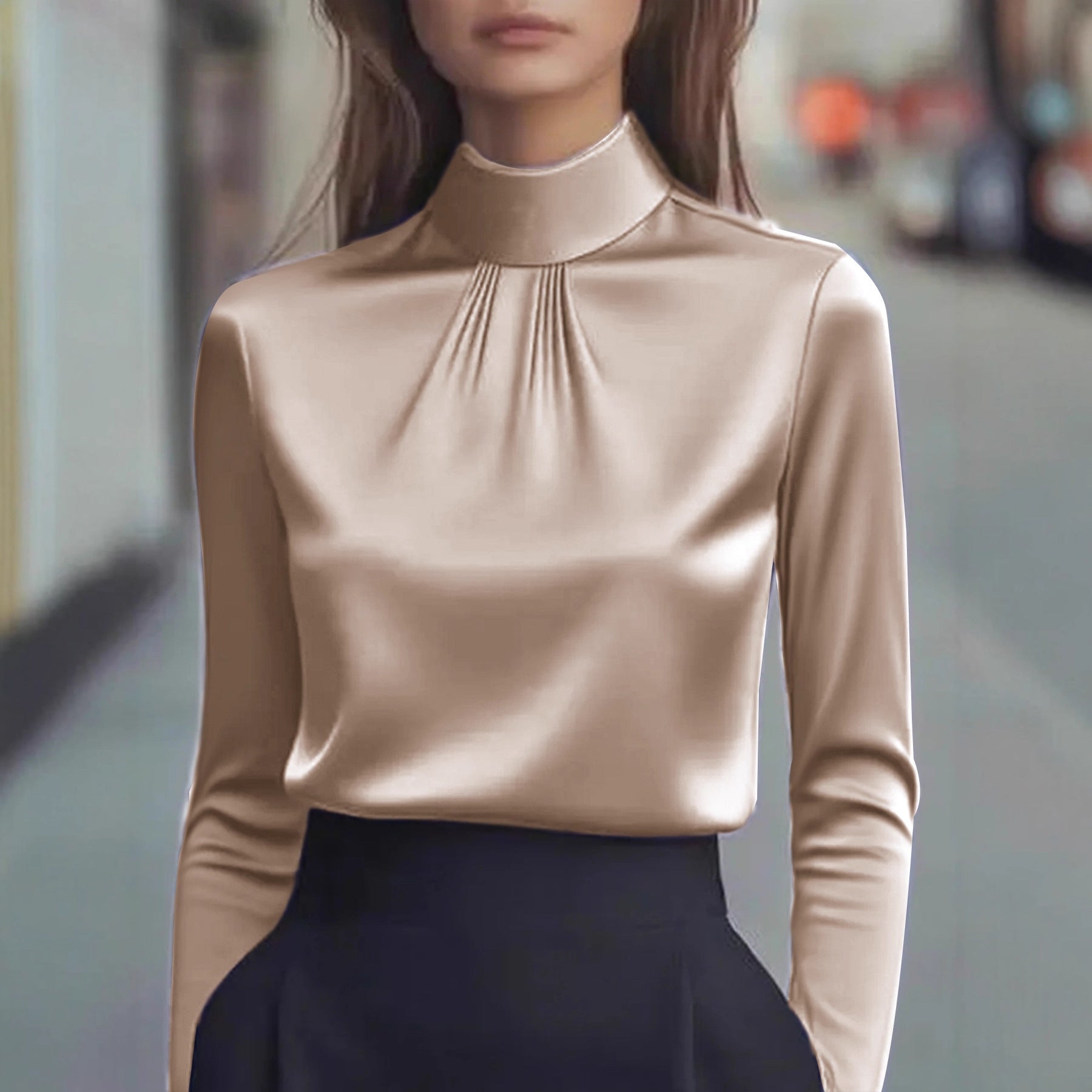 Blouse femme en satin à col montant Isabelle Luxe