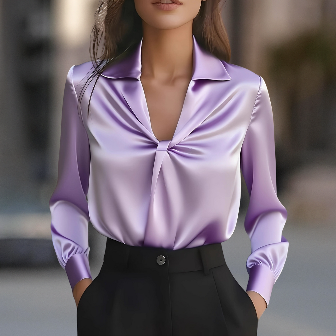 Marilyn Chemisier femme élégant en satin avec plis et motif torsadé