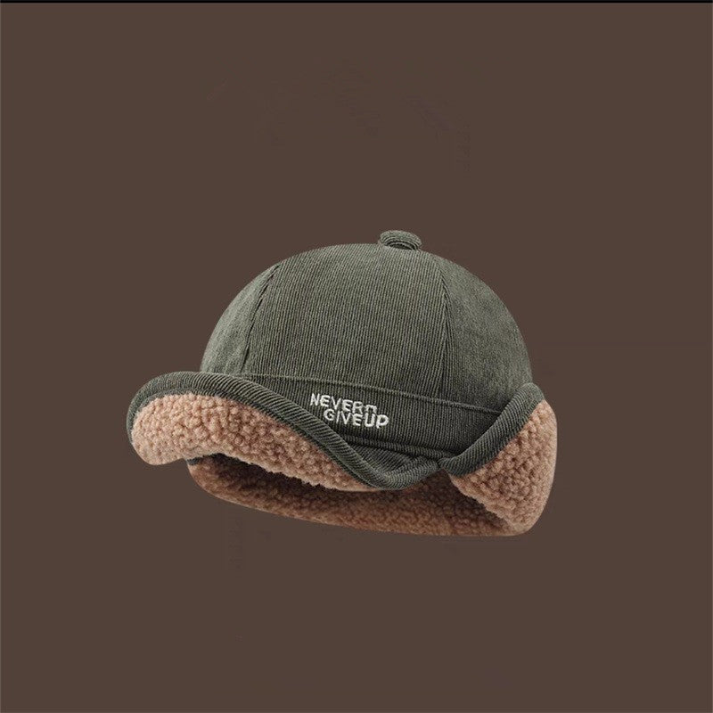 Chapeau aviateur en velours côtelé avec doublure en peluche & rabats d'oreilles