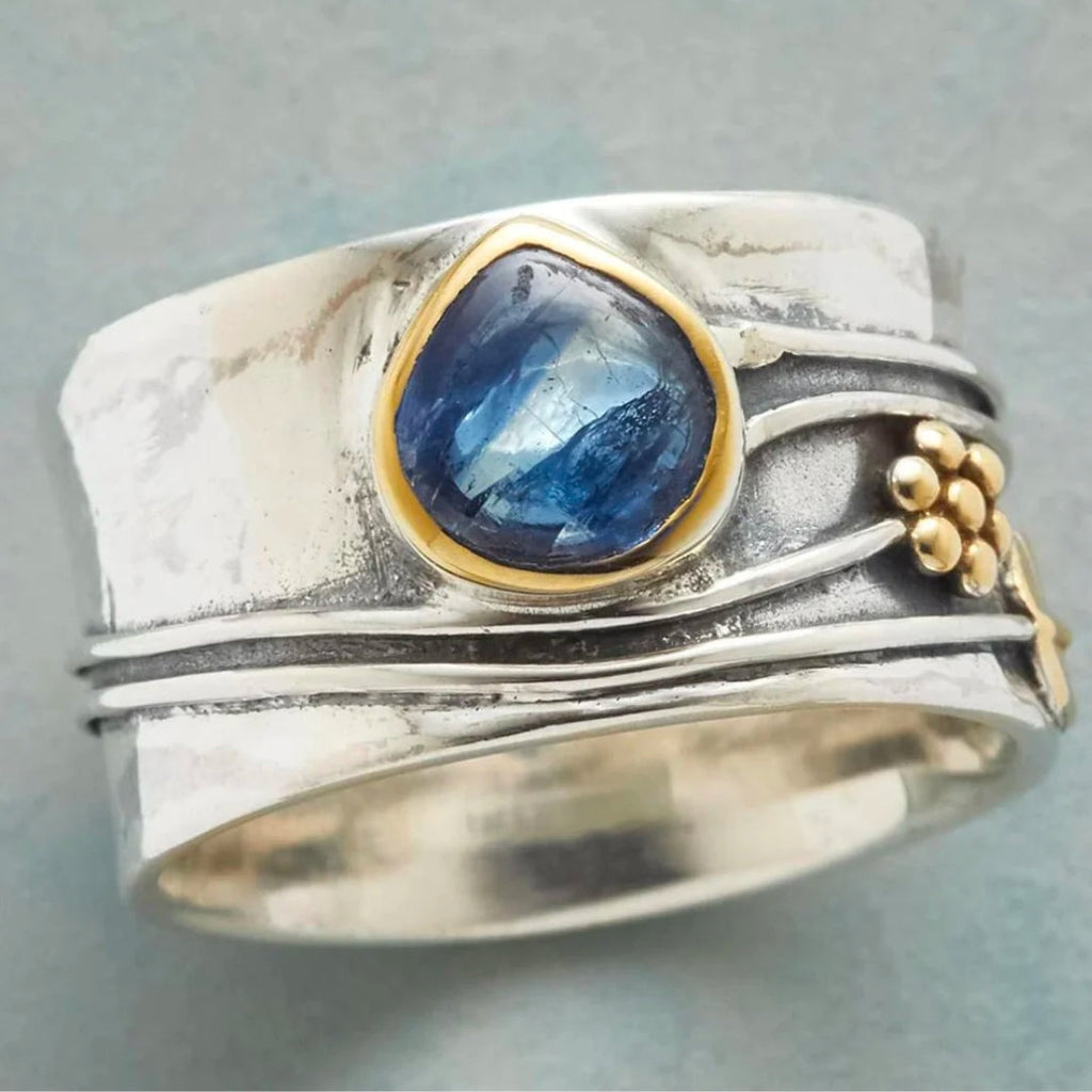 Vintage Blauer Saphir Ring aus Vergoldetem Silber