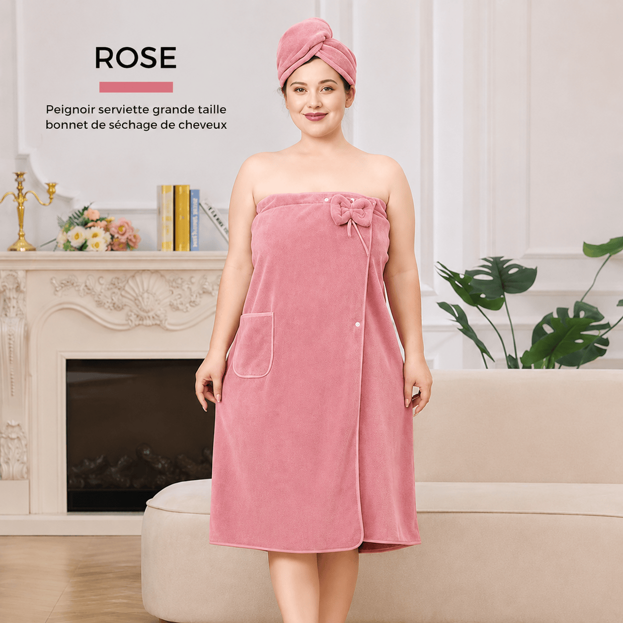 Peignoir Serviette de Bain et Bonnet Séchage Cheveux pour femme