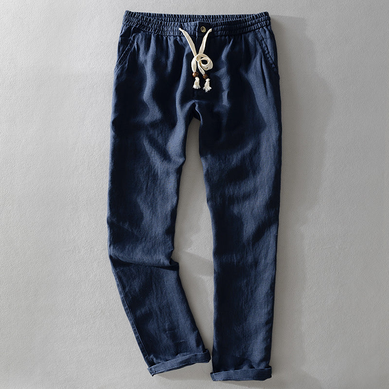 Pantalon Harrington 100% lin avec ceinture élastique confort
