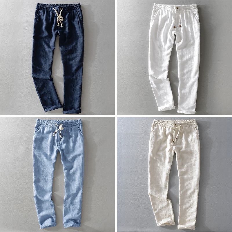 Pantalon Harrington 100% lin avec ceinture élastique confort