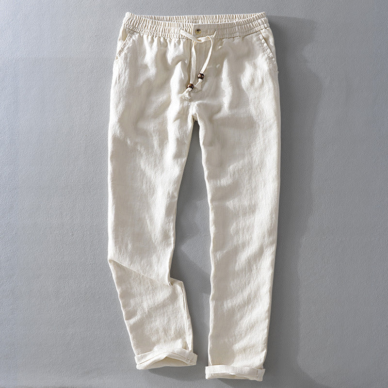 Pantalon Harrington 100% lin avec ceinture élastique confort