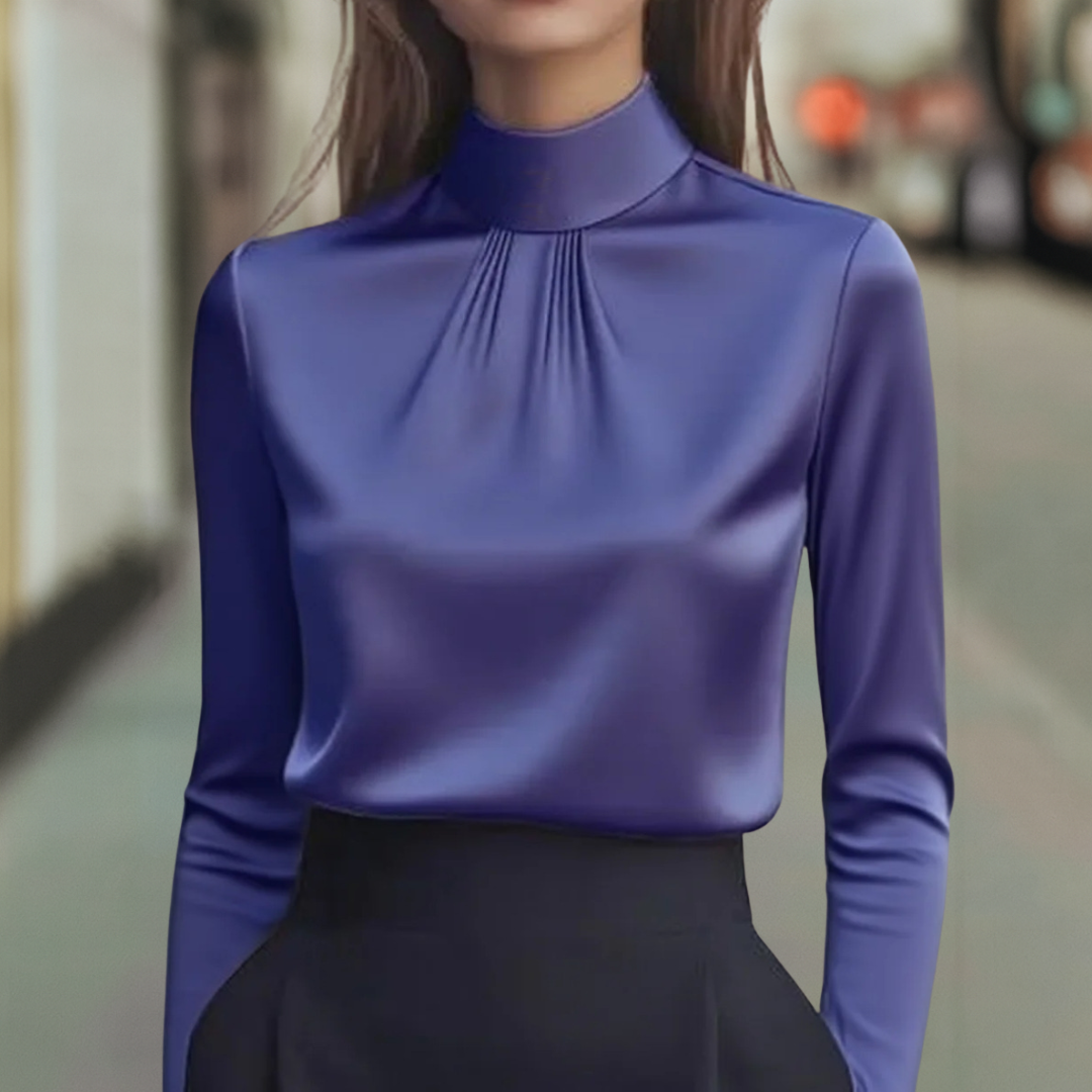 Blouse femme en satin à col montant Isabelle Luxe