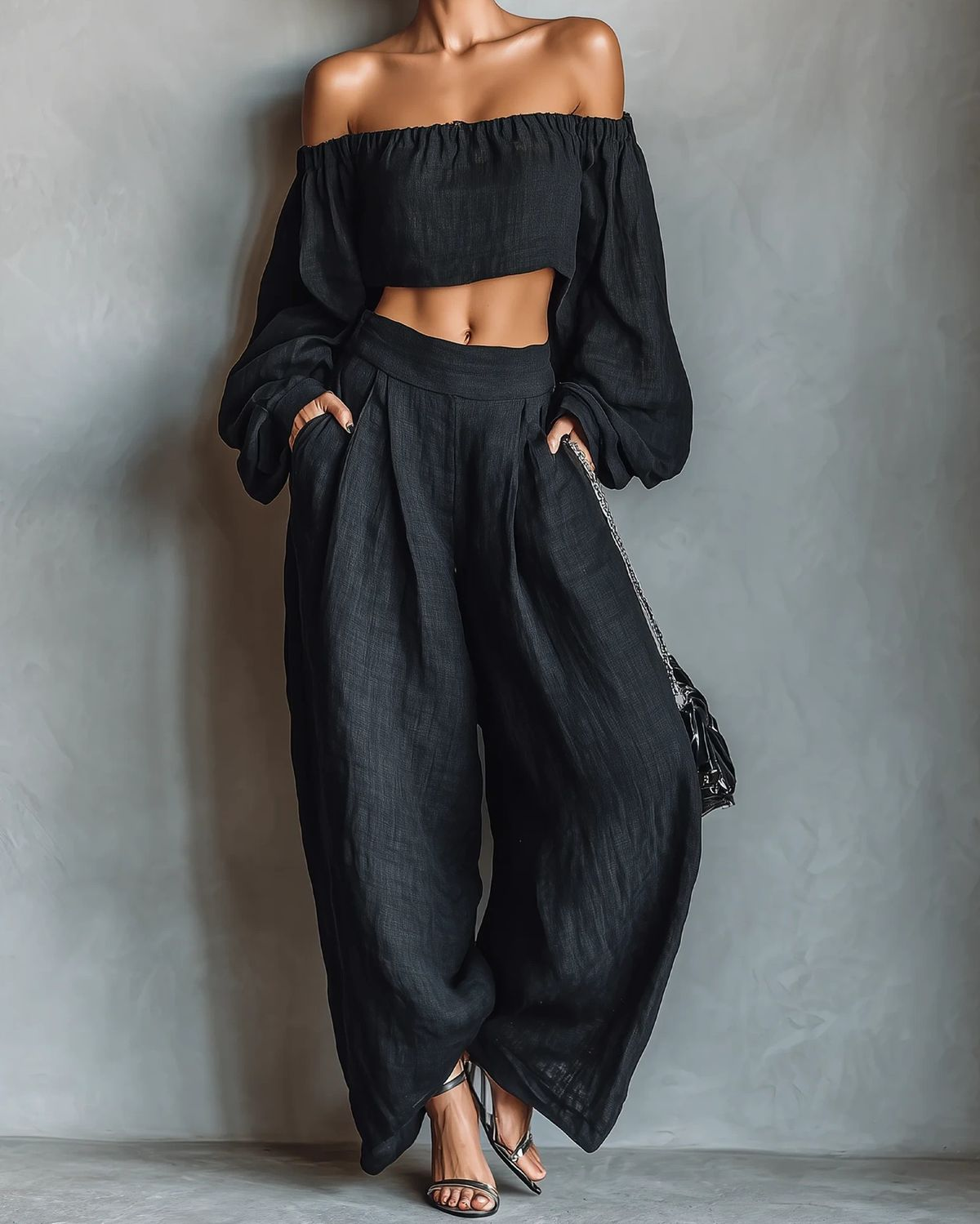 Tess™ || Ensemble décolleté épaules dénudées et pantalon large