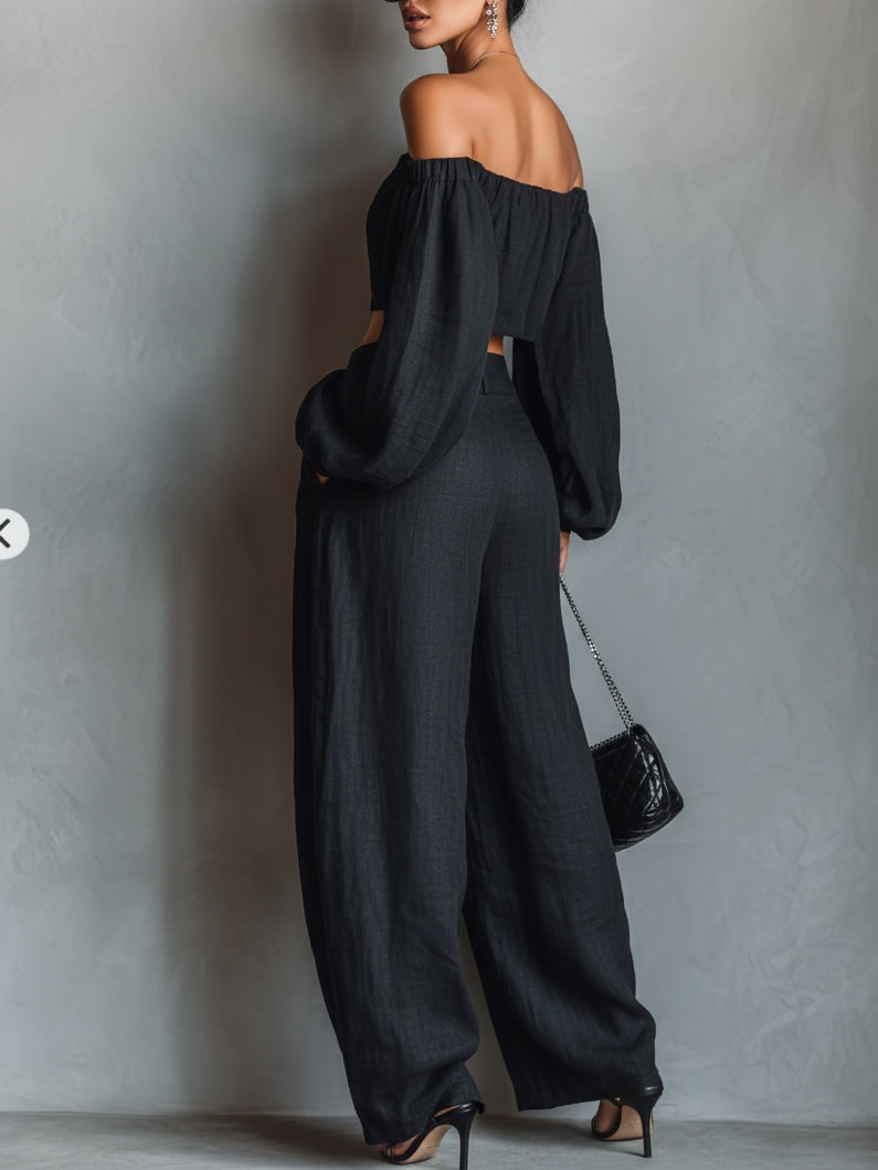 Tess™ || Ensemble décolleté épaules dénudées et pantalon large