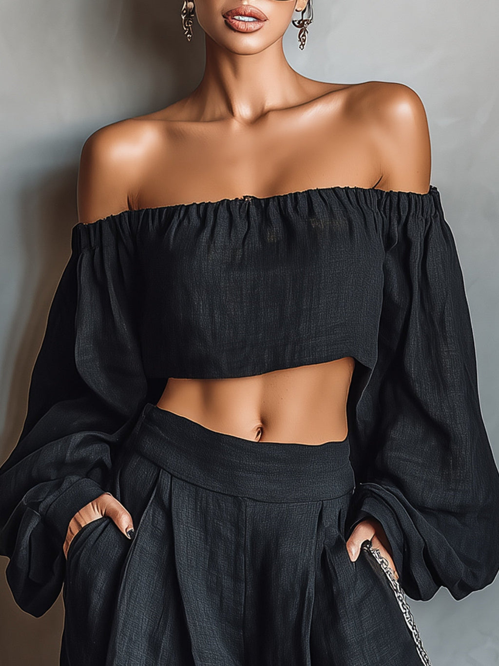 Tess™ || Ensemble décolleté épaules dénudées et pantalon large