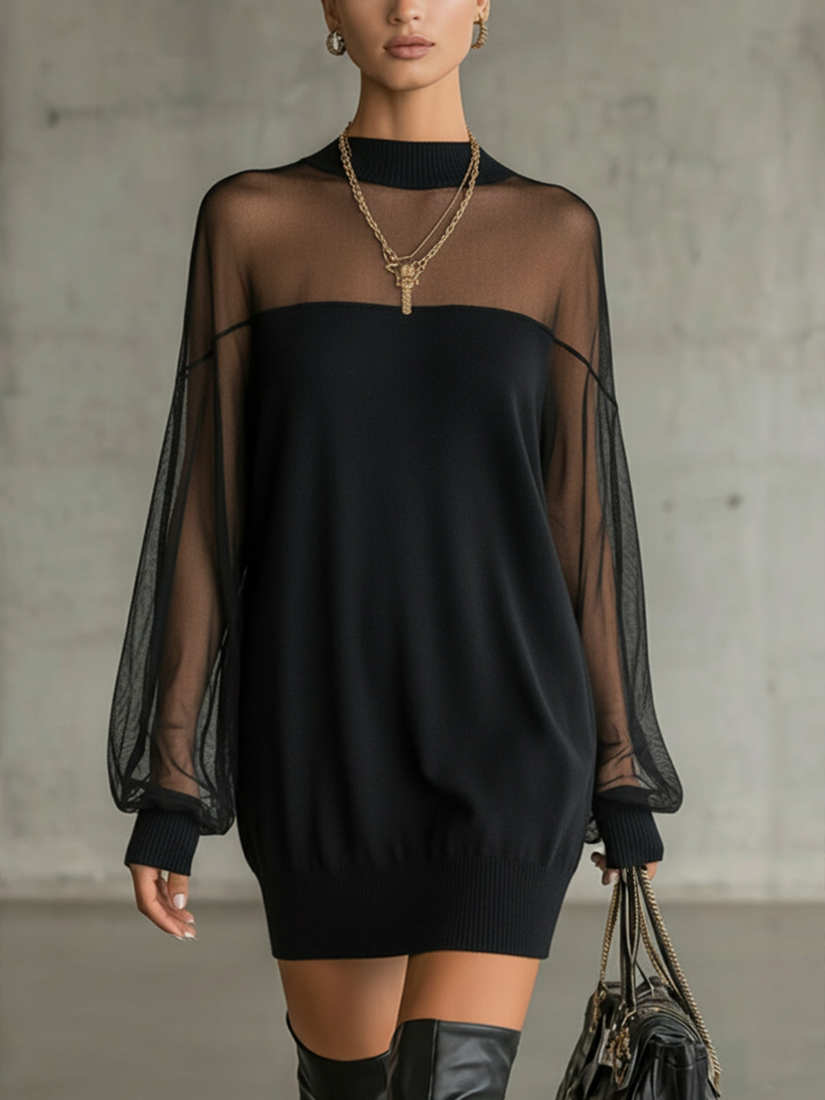 Amélie™ | Mini-robe noire élégante avec manches en tulle