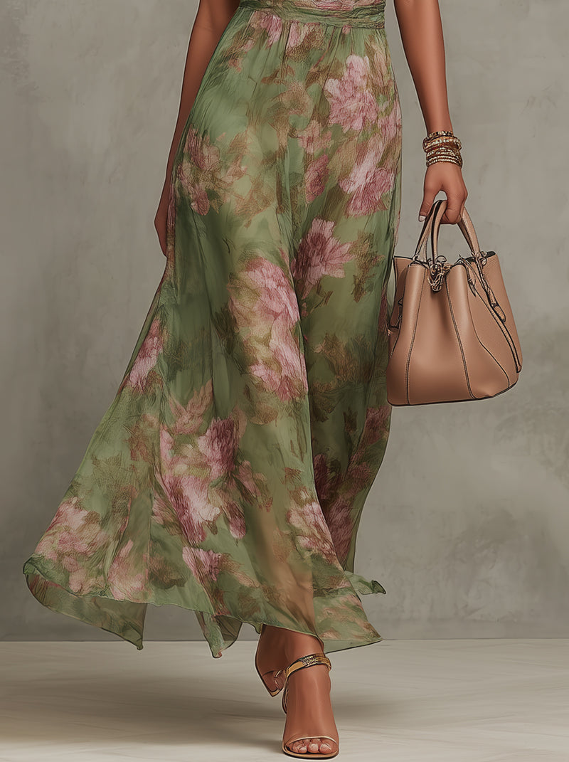 Florine™ | Robe longue verte à imprimé fleuri