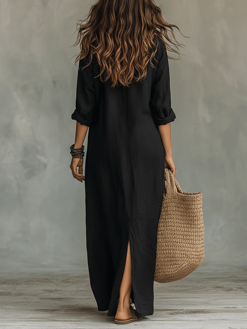 Soline™ | Robe longue verte fluide avec boutons