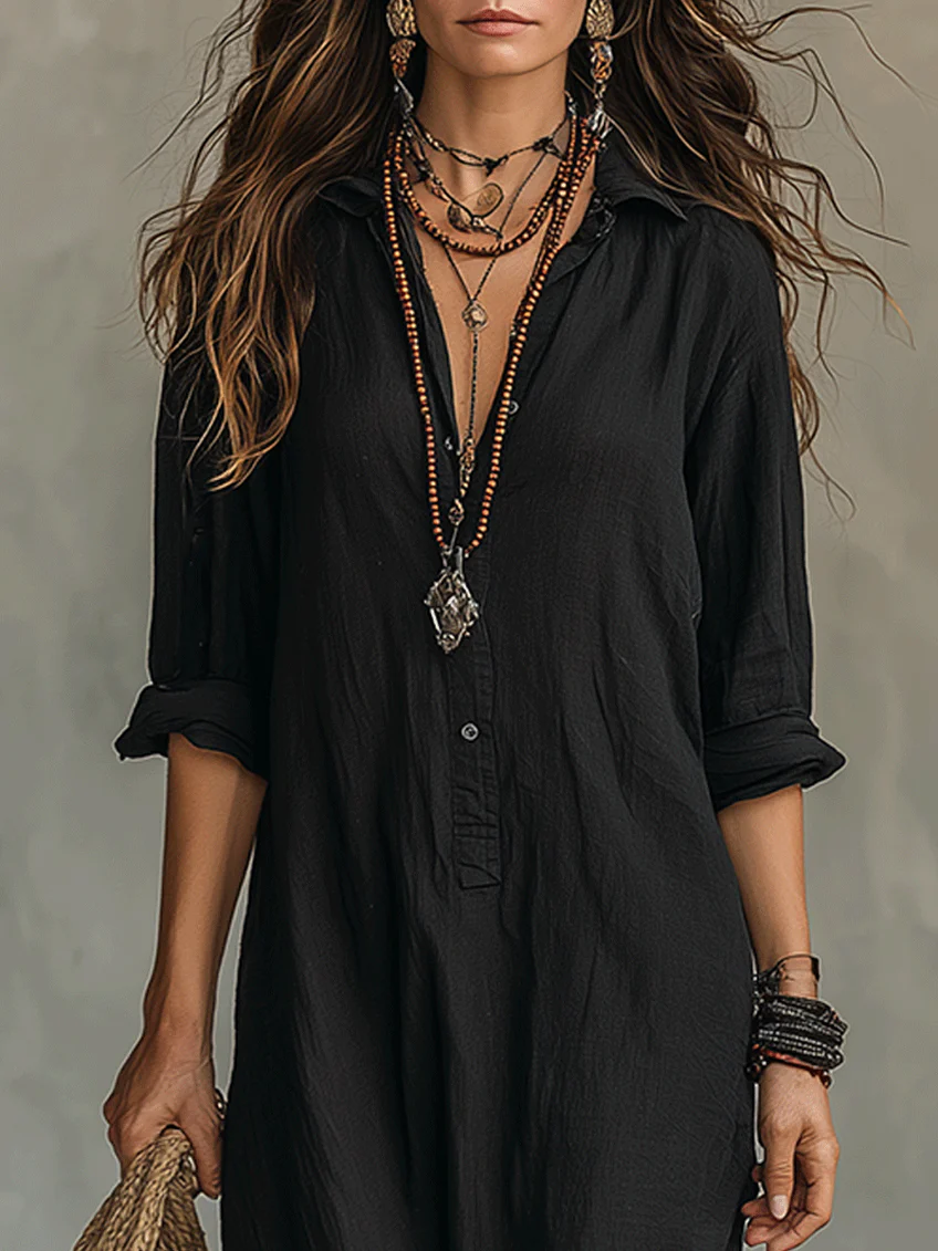 Soline™ | Robe longue noire large avec boutons
