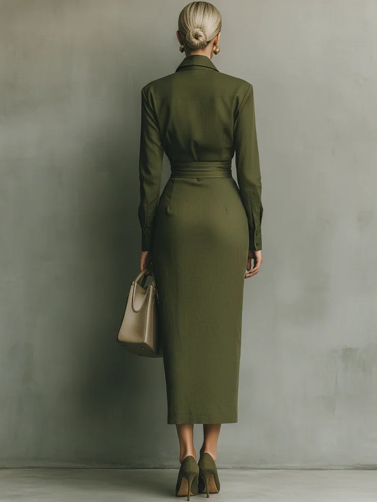 Noëlle™ | Robe longue en vert olive