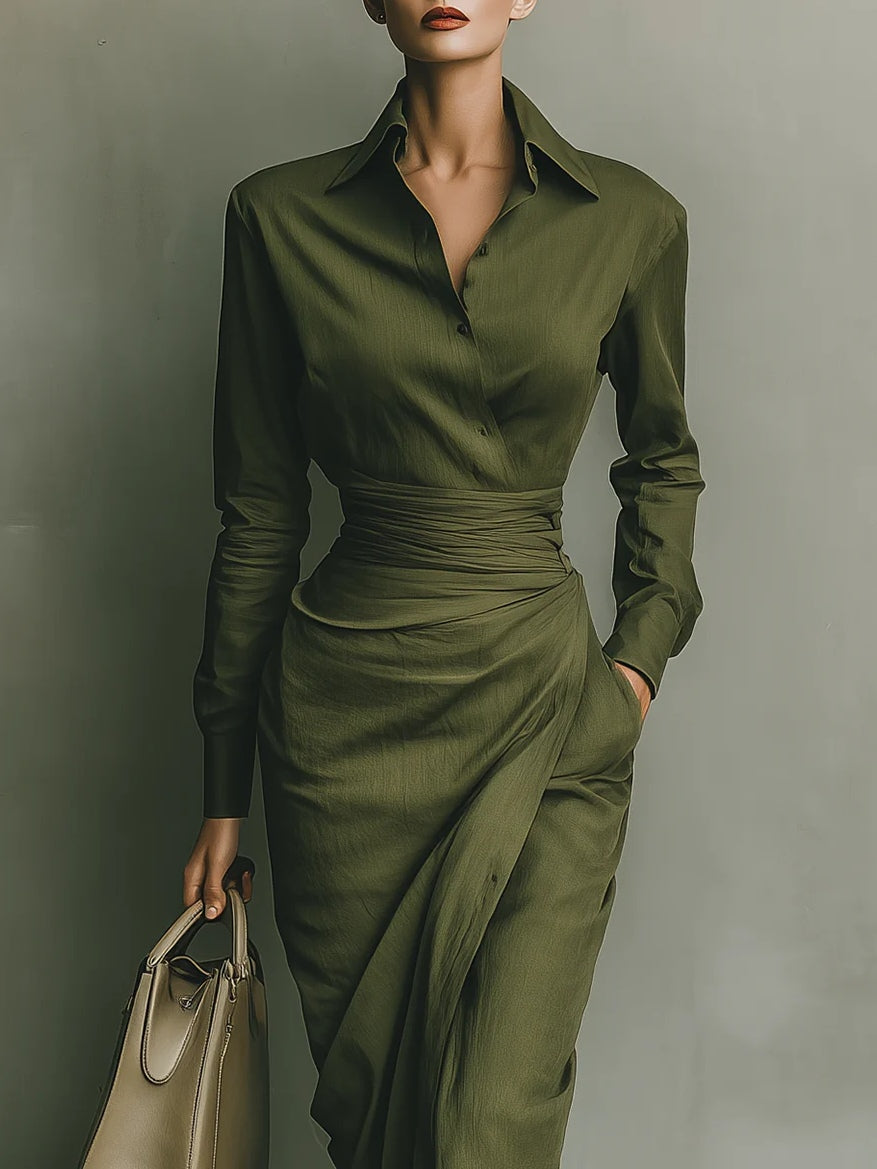 Noëlle™ | Robe longue en vert olive