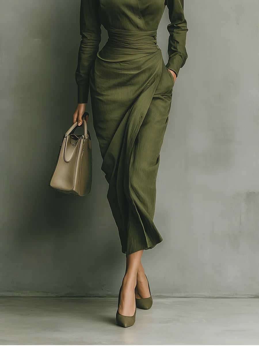 Noëlle™ | Robe longue en vert olive