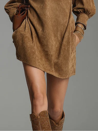 Lucienne™ | Robe ample en daim avec fermeture éclair