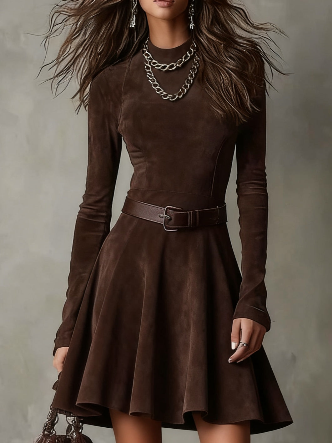Noémie™ | Mini-robe vintage en daim marron foncé