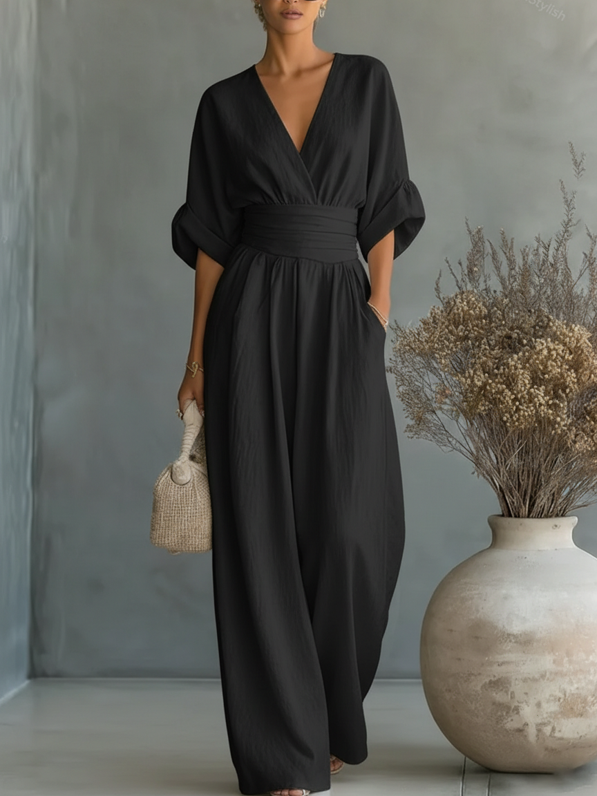 Maja | Eleganter V-Ausschnitt Hochtaillierter Overall